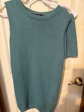 Teal Knit Short-Sleeve Sweater Dress